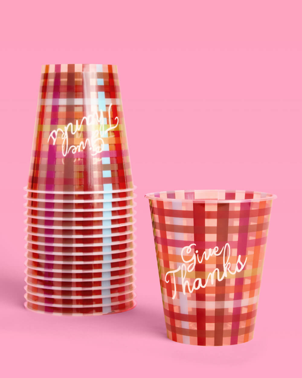 Give Thanks Plaid Cups - 16 plastic cups