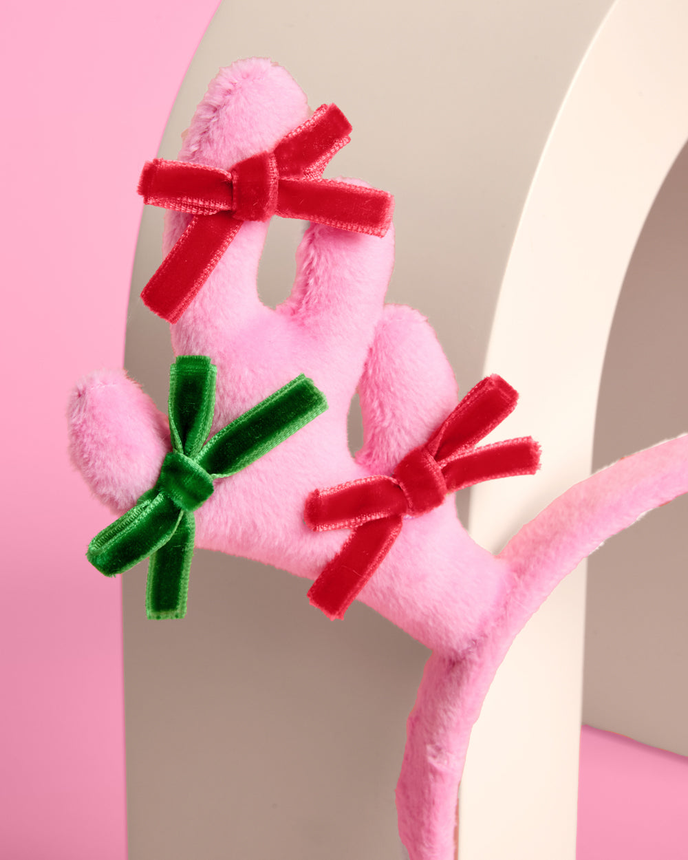 Pink Rein-dear Headband - stuffed velvet headband
