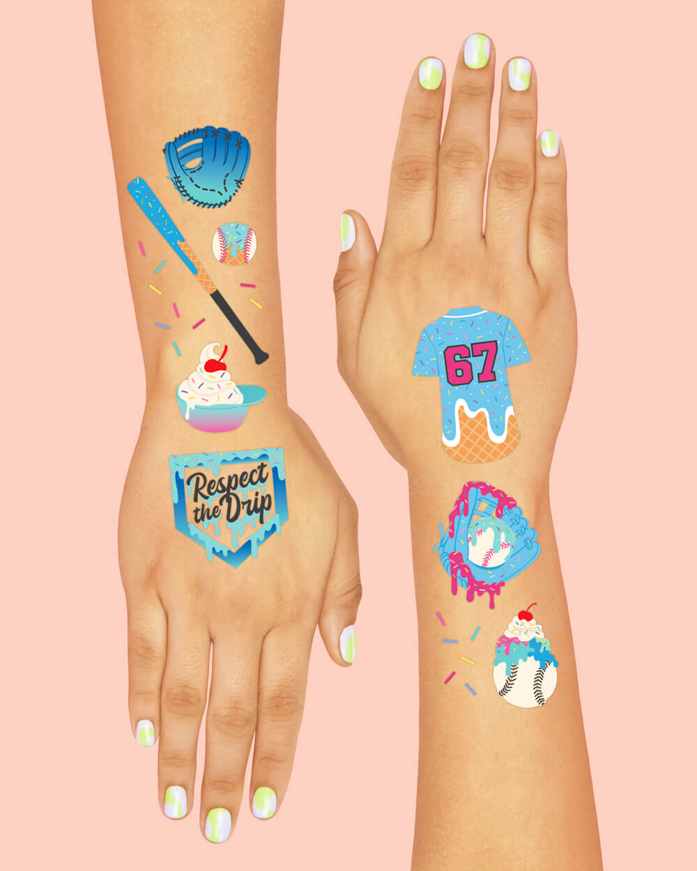 Baseball Drip Tattoos - 60 temporary tattoos