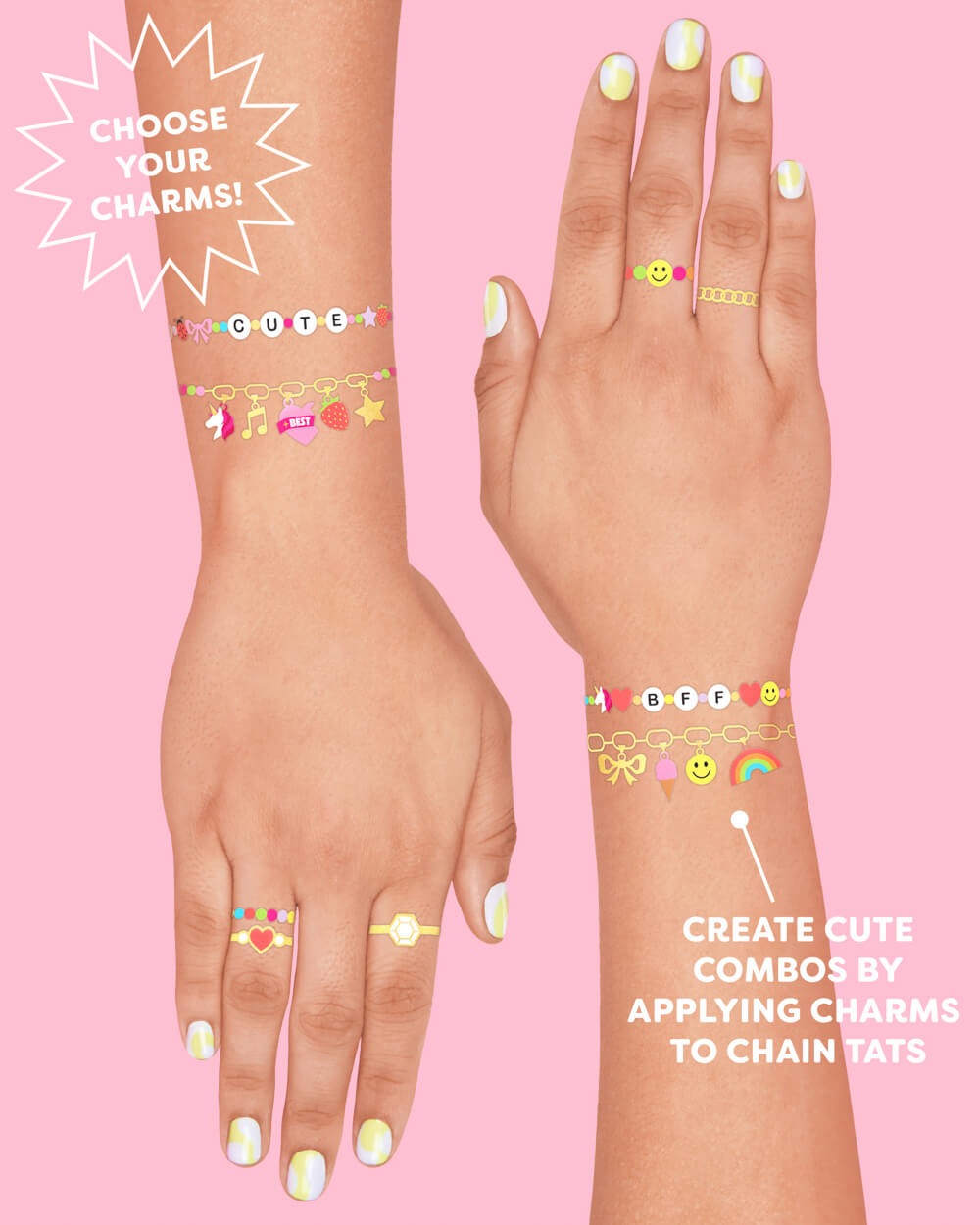 Wrist Candy Tattoos - 52 gold foil + beaded temporary tattoos