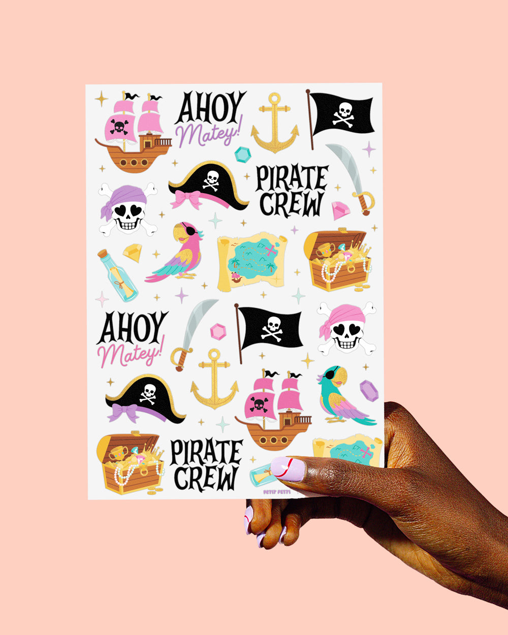 Pirate Crew Tats - 48 pink + gold foil temporary tattoos