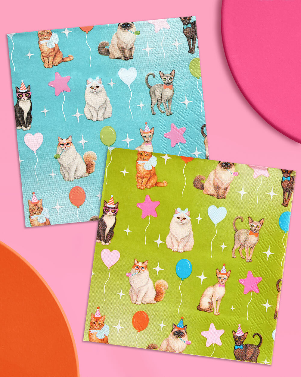 Cat Bday Bundle - banner, napkins, plates + party hats