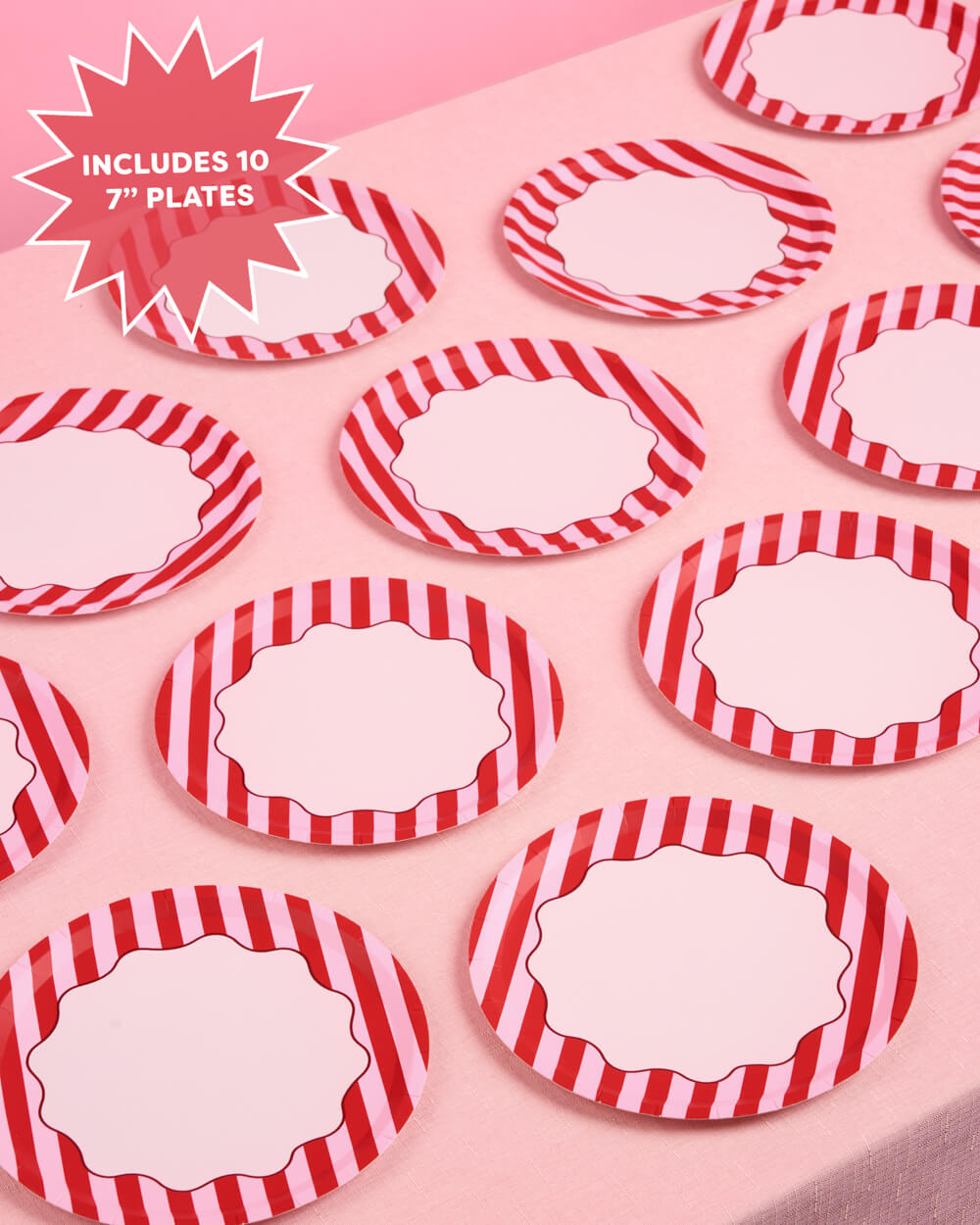 Candy Stripe Plates - 10 paper plates, 7in