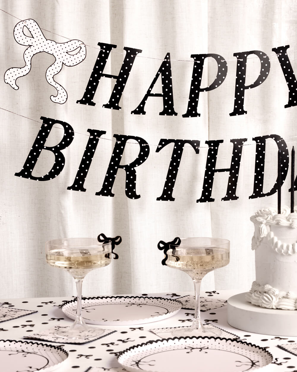Polka Dot Birthday Banner - black + white pre strung banner