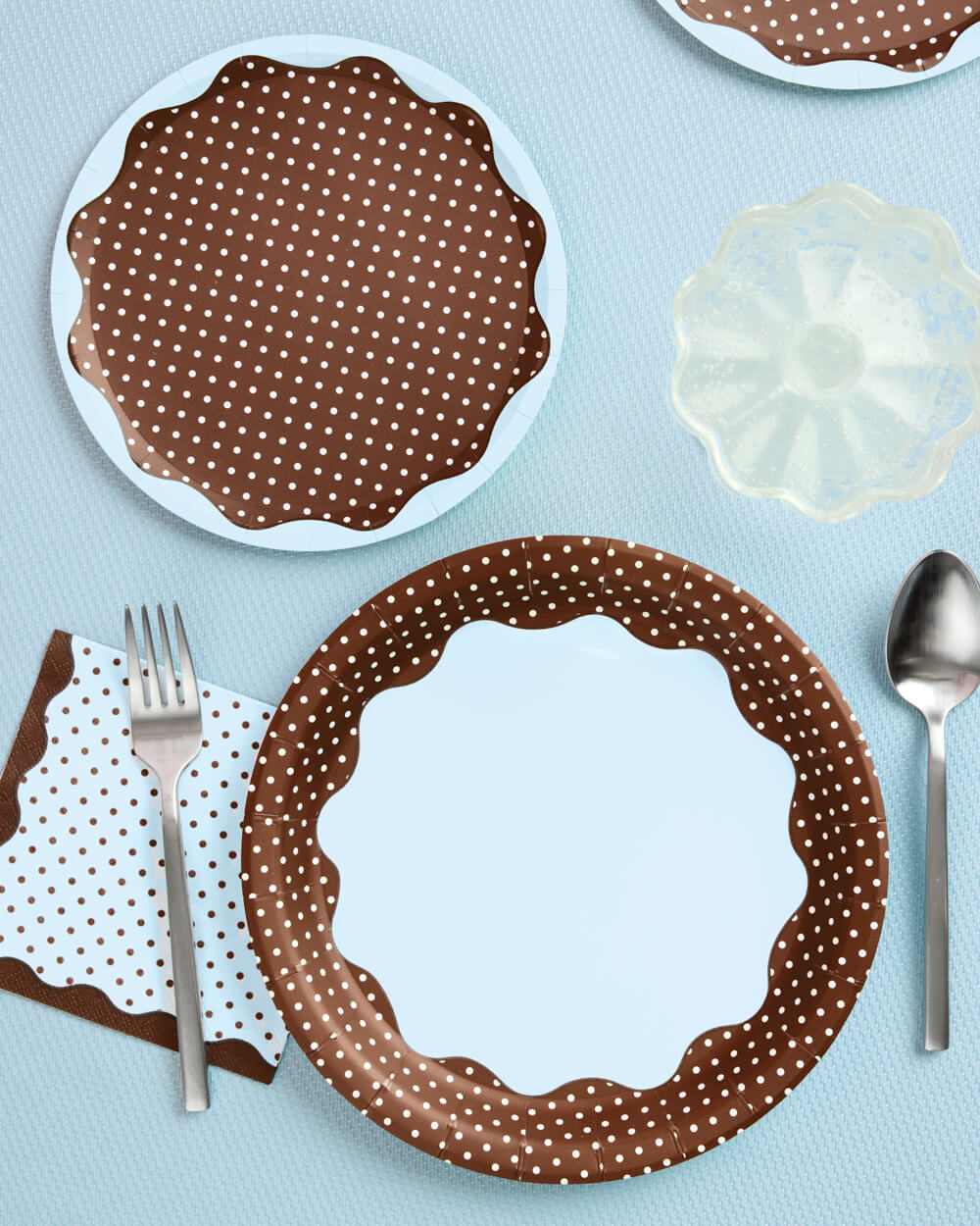 Brown + Blue Plates - 32 paper plates, 2 sizes