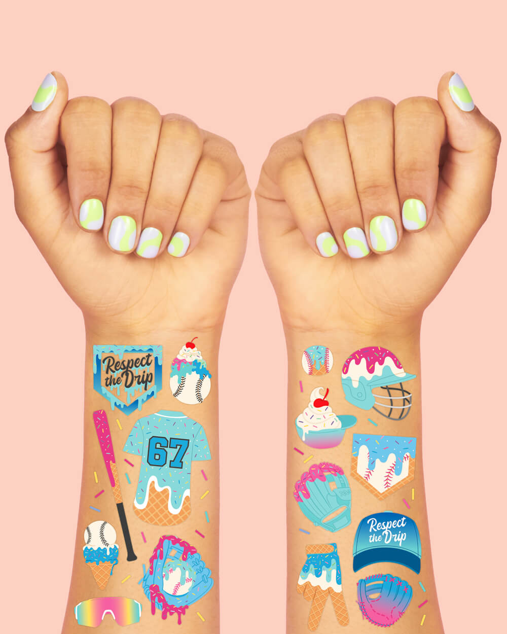 Baseball Drip Tattoos - 60 temporary tattoos