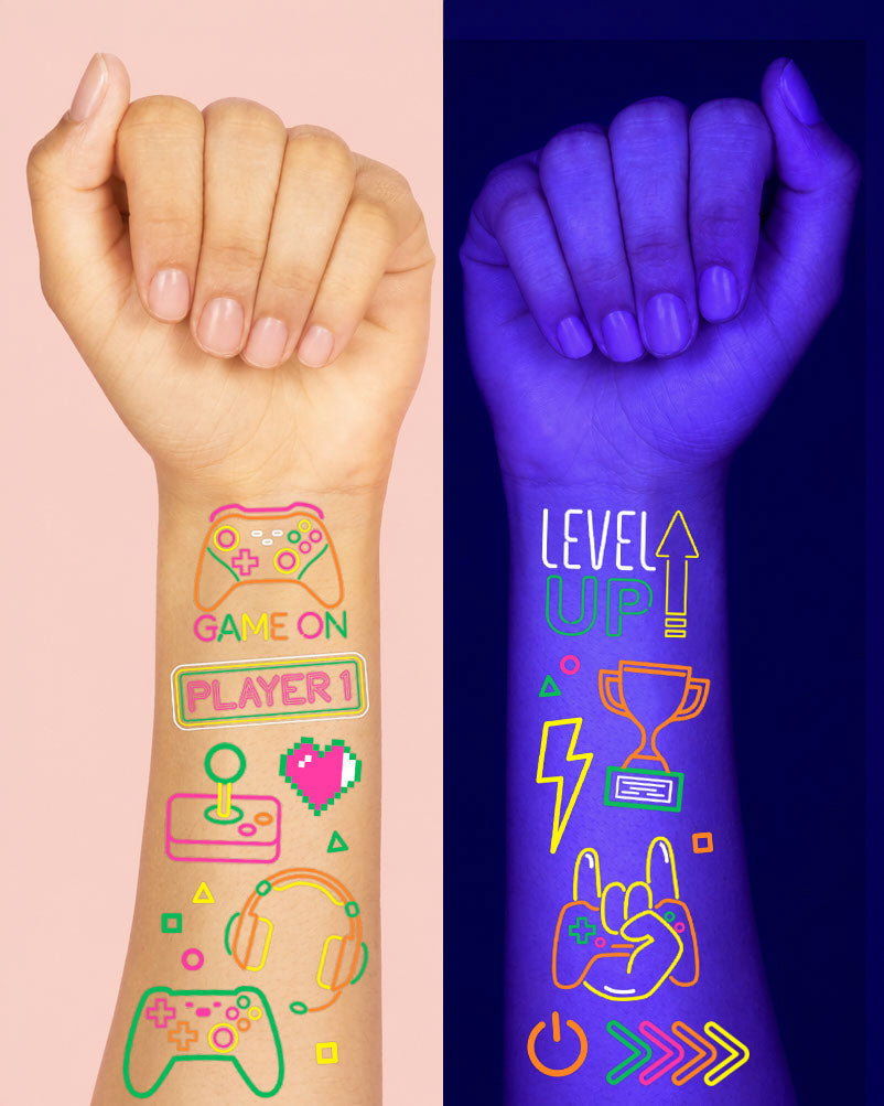 Neon Gamer Tattoos - 60 temporary tattoos