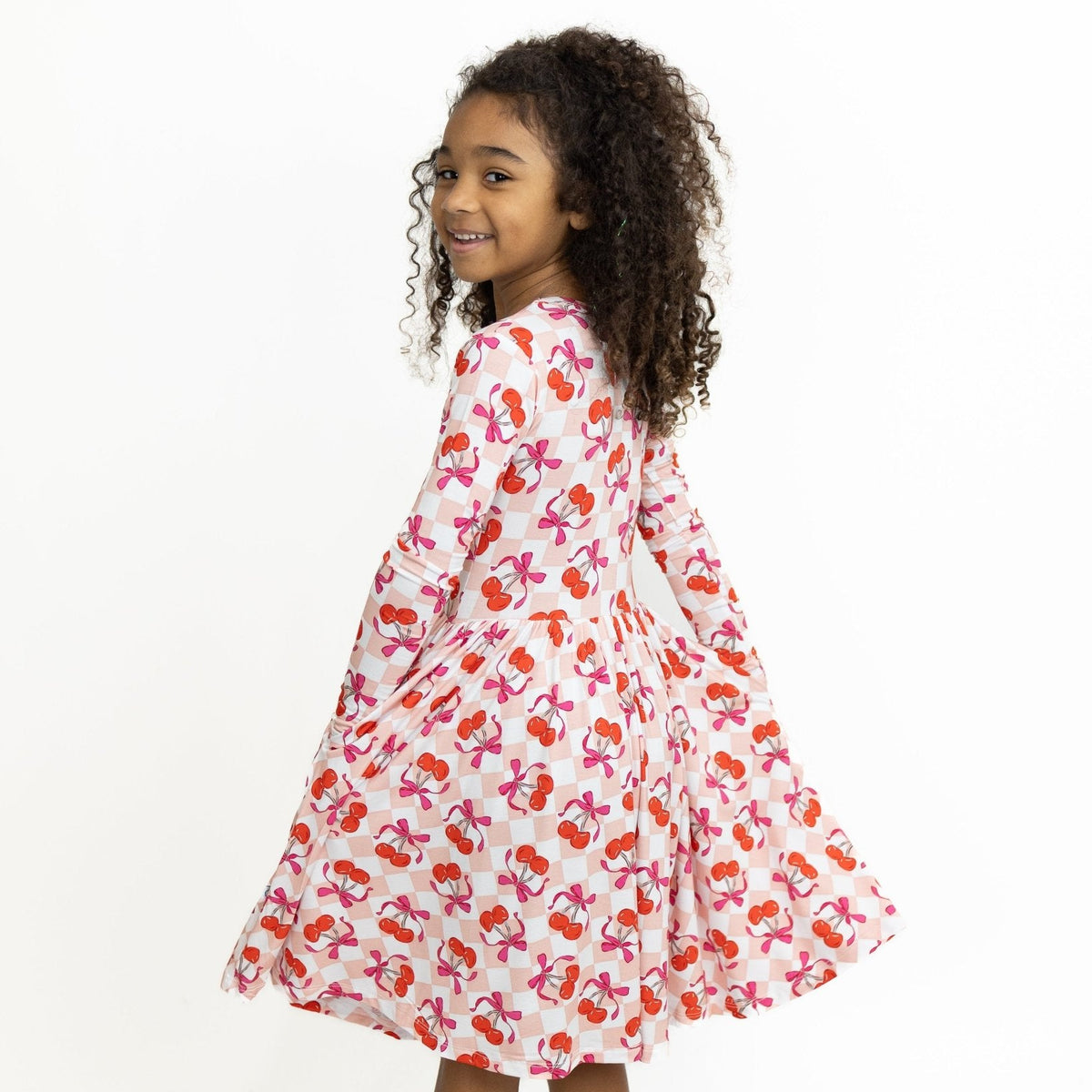 Sweet Cherry Love Long Sleeve Twirl Dress