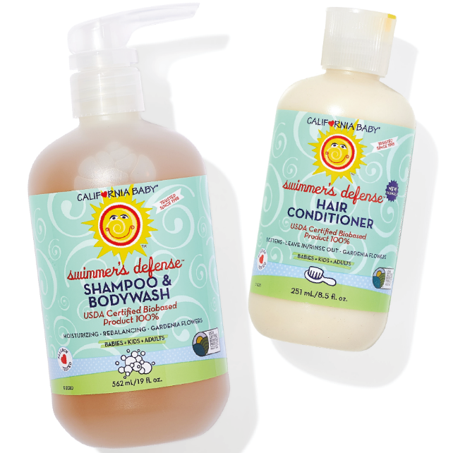 California Baby shampoo and bodywash with hair conditioner on a white background