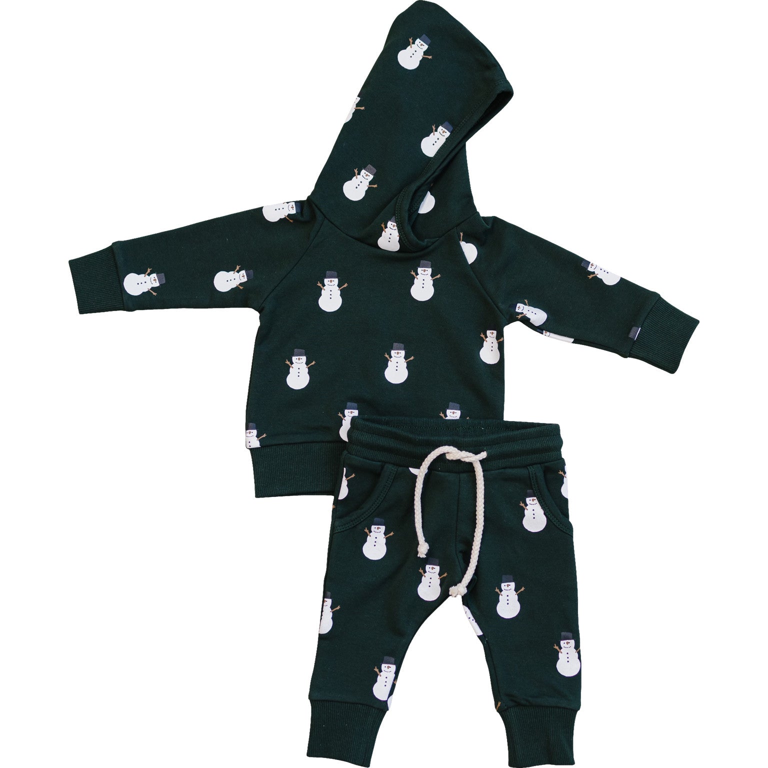 Green Snowman Hooded French Terry Set