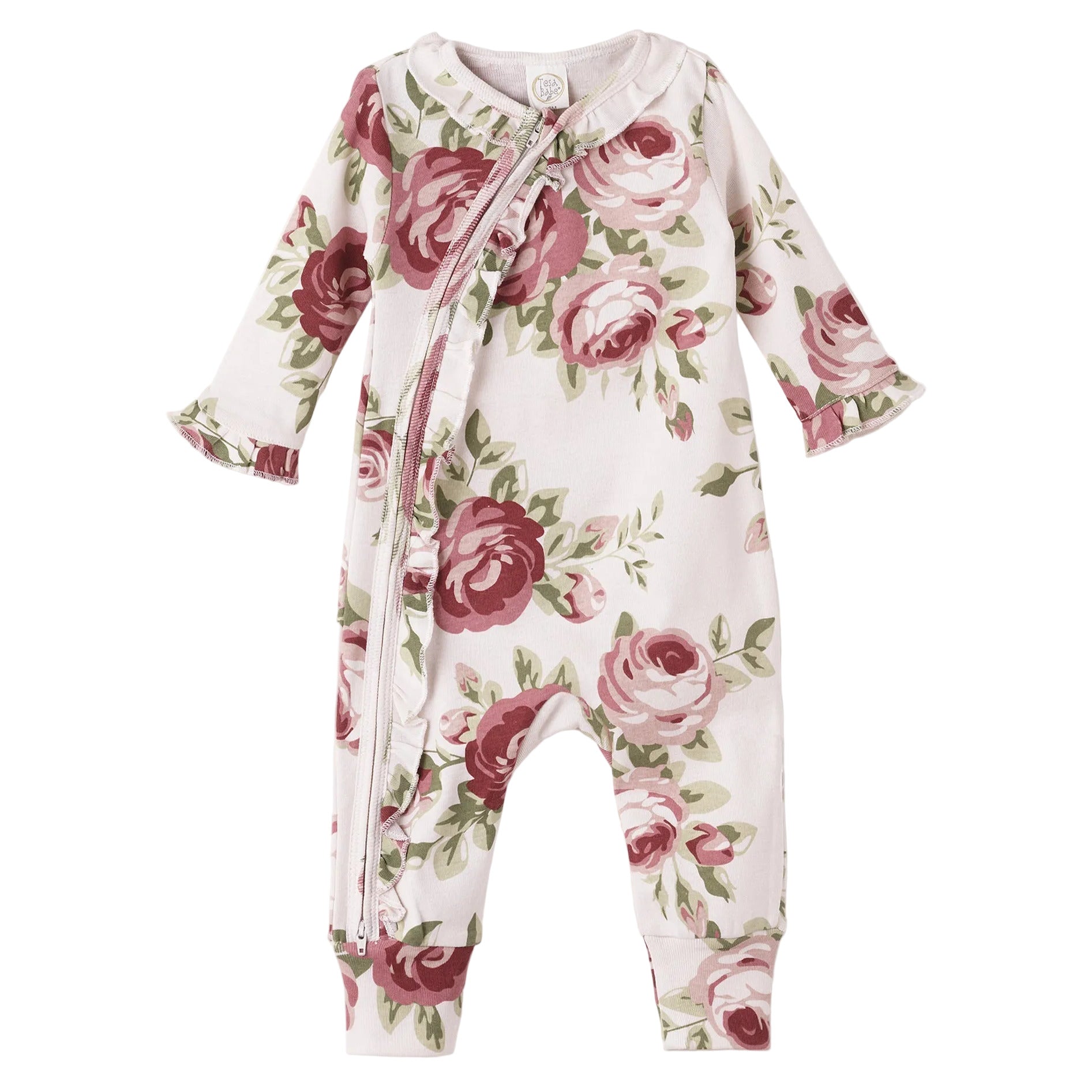 Baby Girl's Cabbage Rose Cotton Zippered Romper