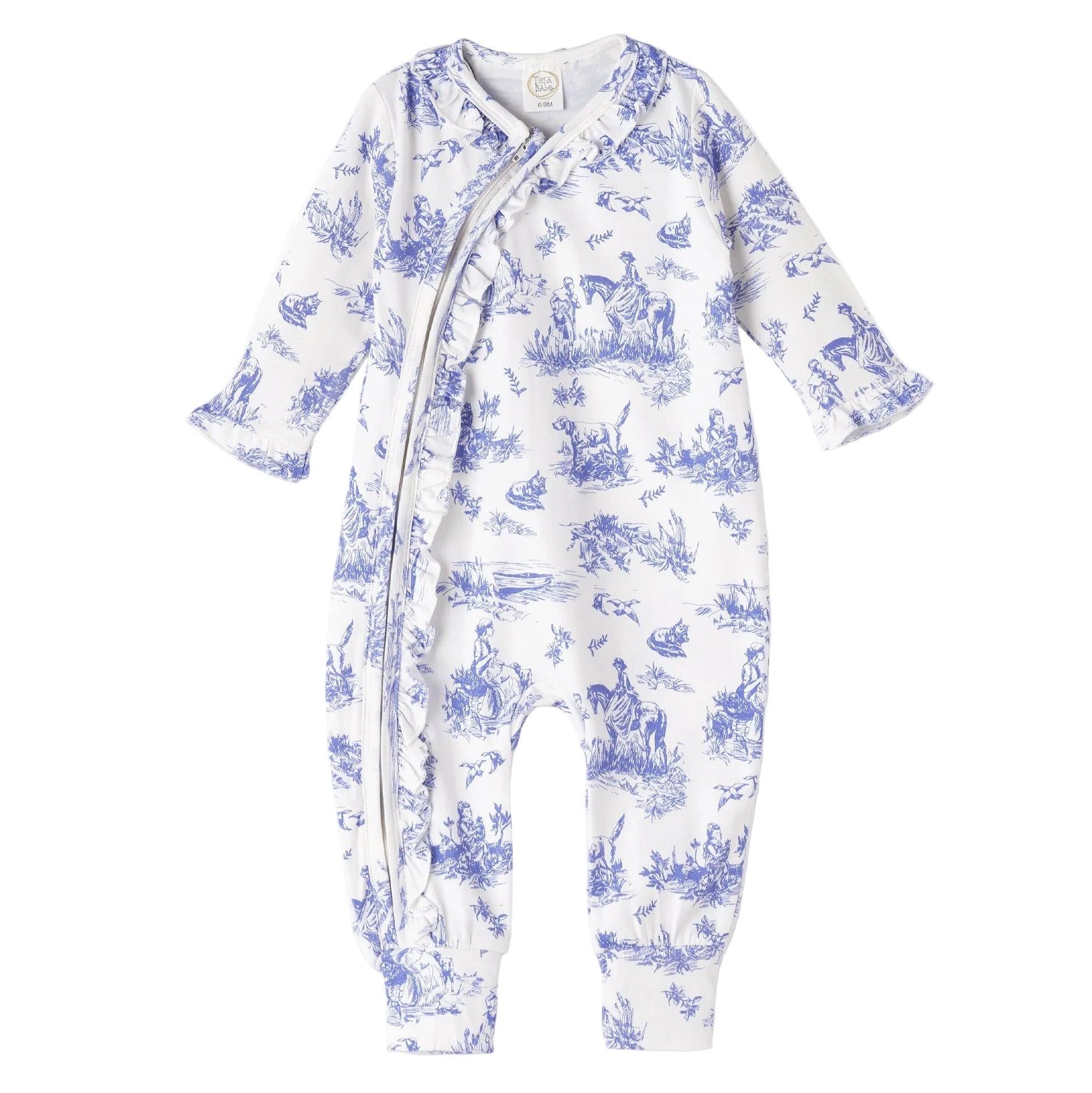 Baby Girl Toile de Jouy Bamboo Zipper Romper - Mommy and Me