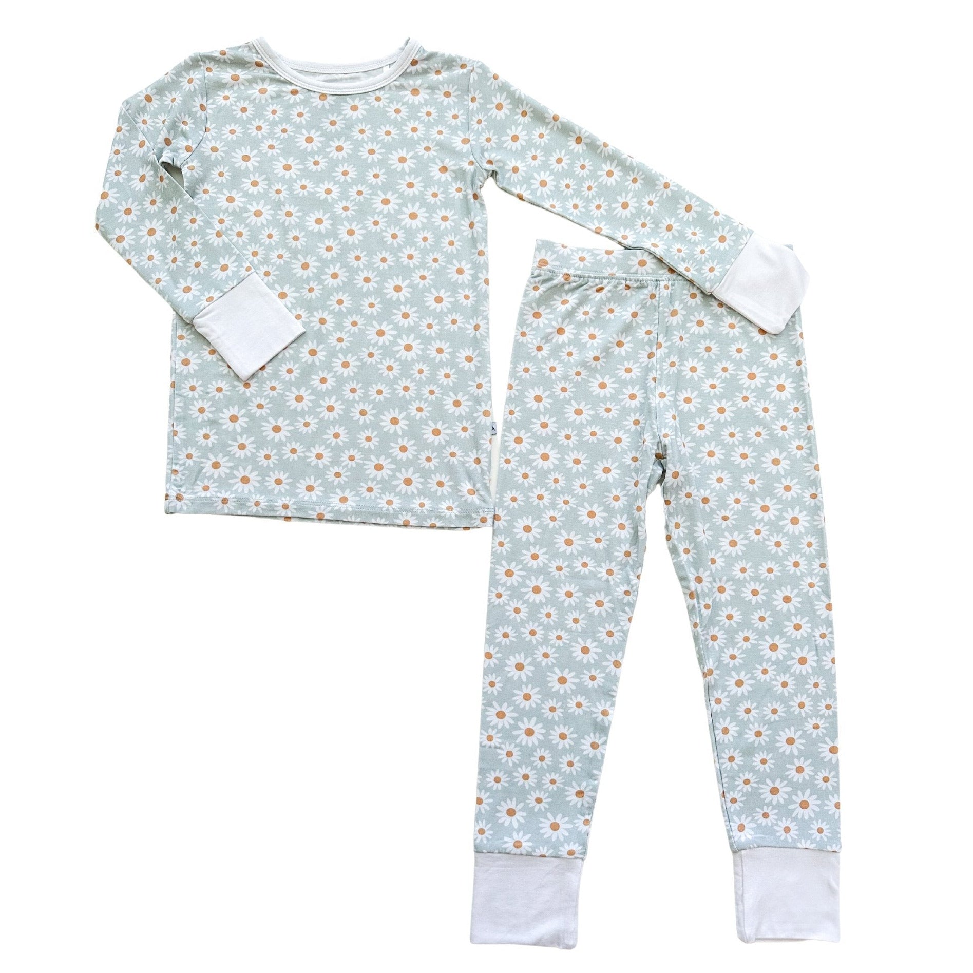 Blue Daisy Floral Bamboo Kids Pajama Set