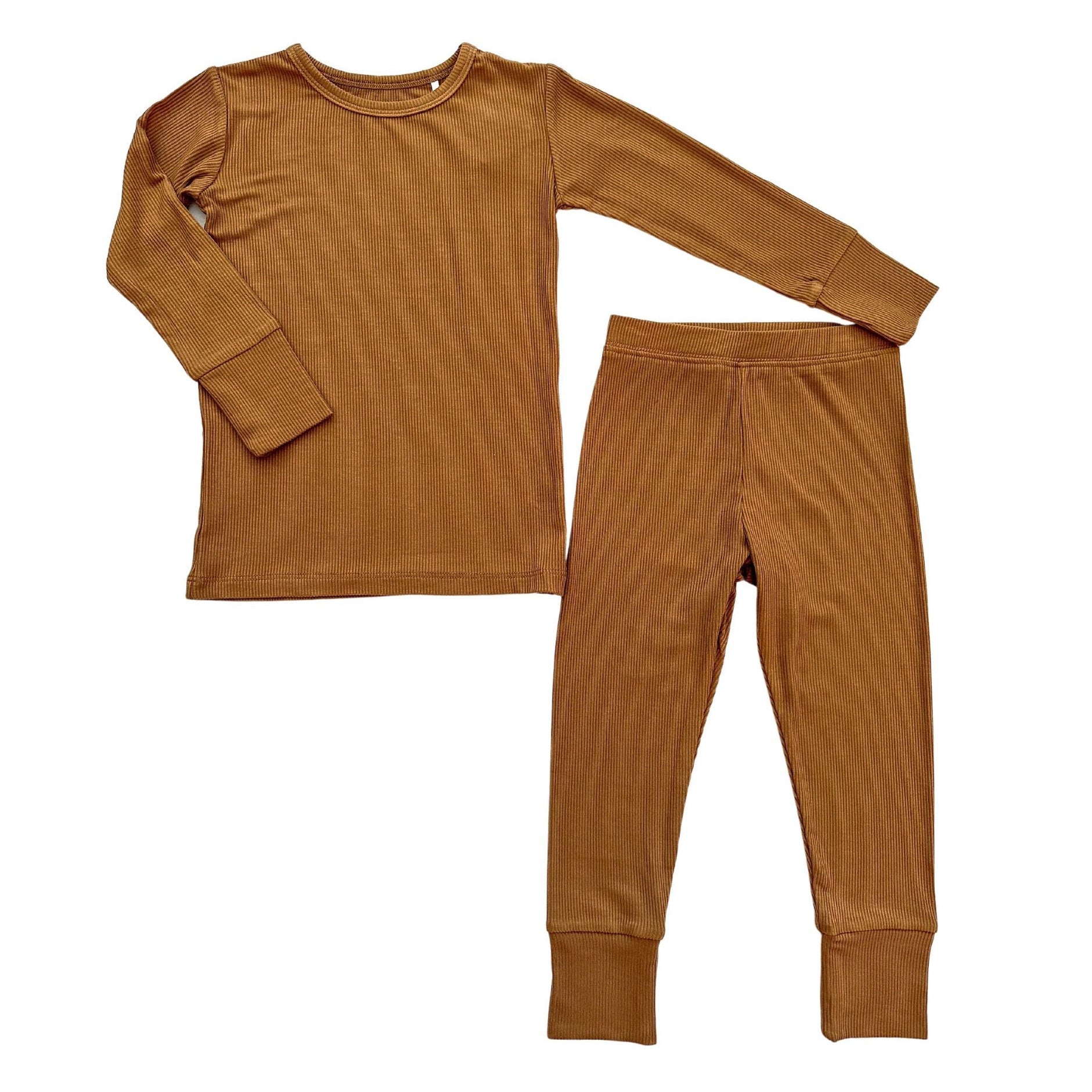 Two-Piece Pajama Set -  Caramel Ribbed