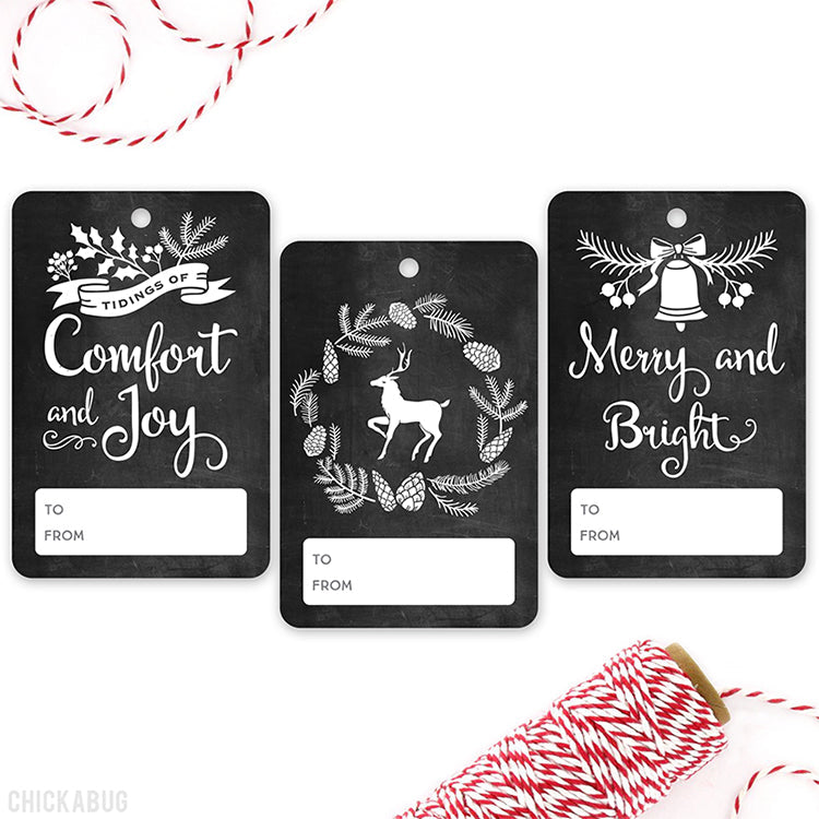 Black and White Chalkboard Christmas Gift Tags