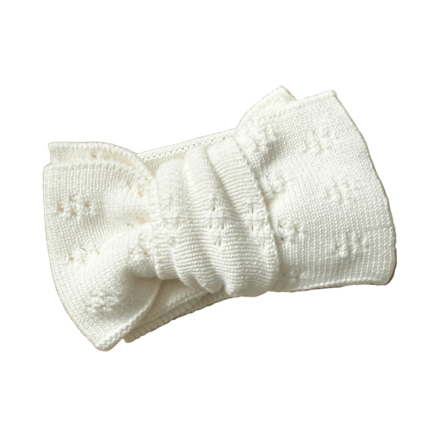 White Organic Cotton Pointelle Oversized Bow Baby Headband