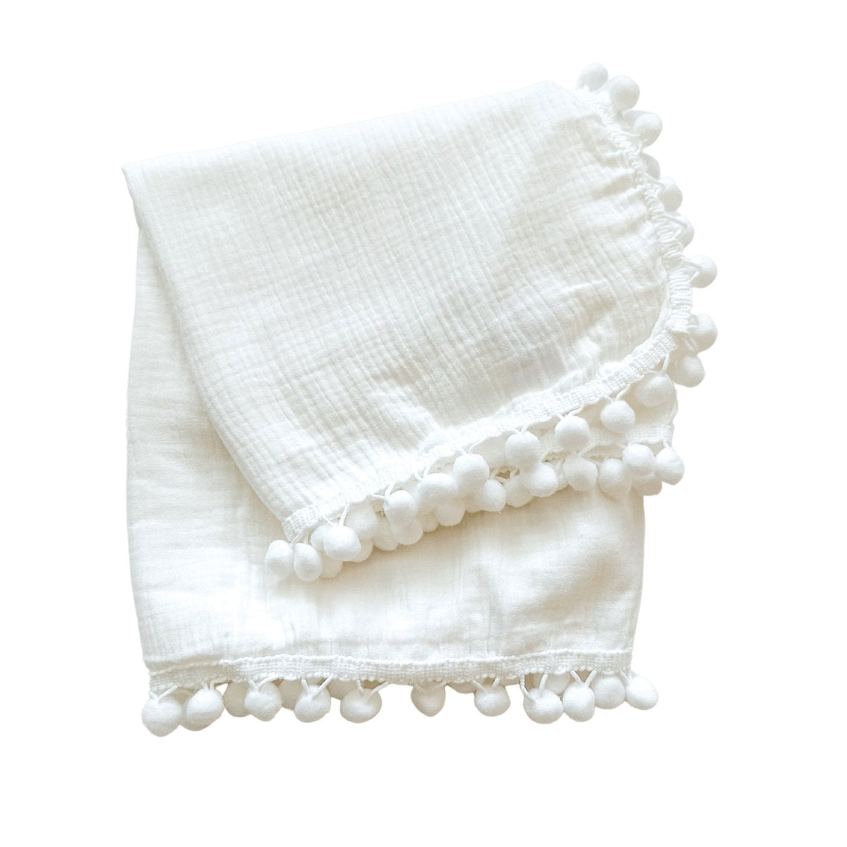 White Pom Muslin Swaddle Blanket