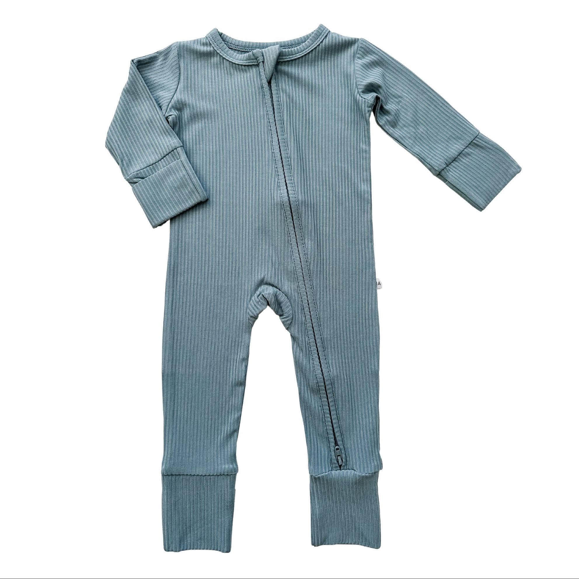 Arona Blue Ribbed Baby Pajamas | Zipper Romper