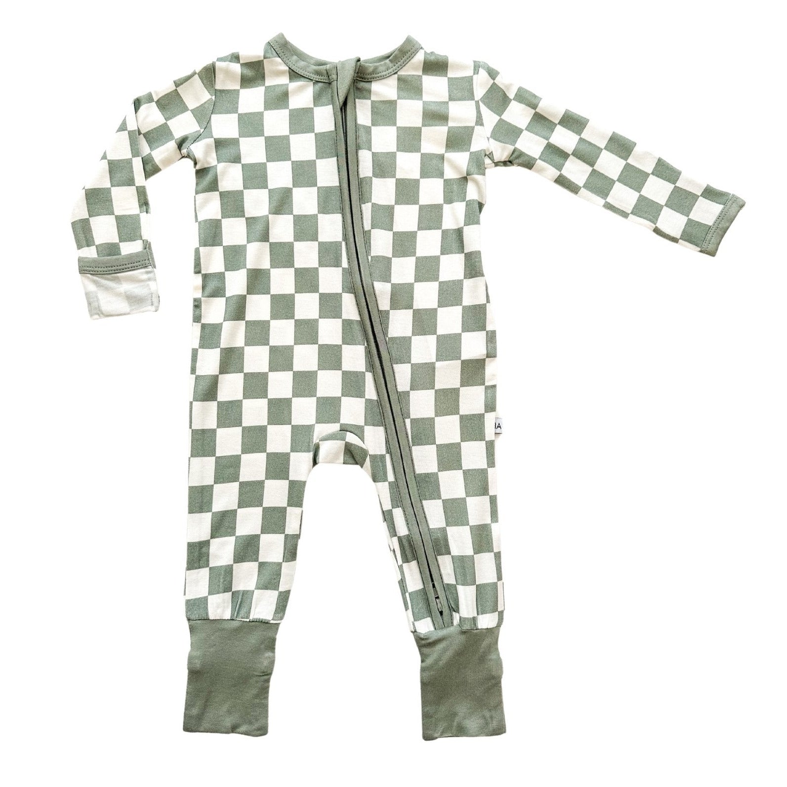 Jade Checker Baby Pajamas | Zipper Romper